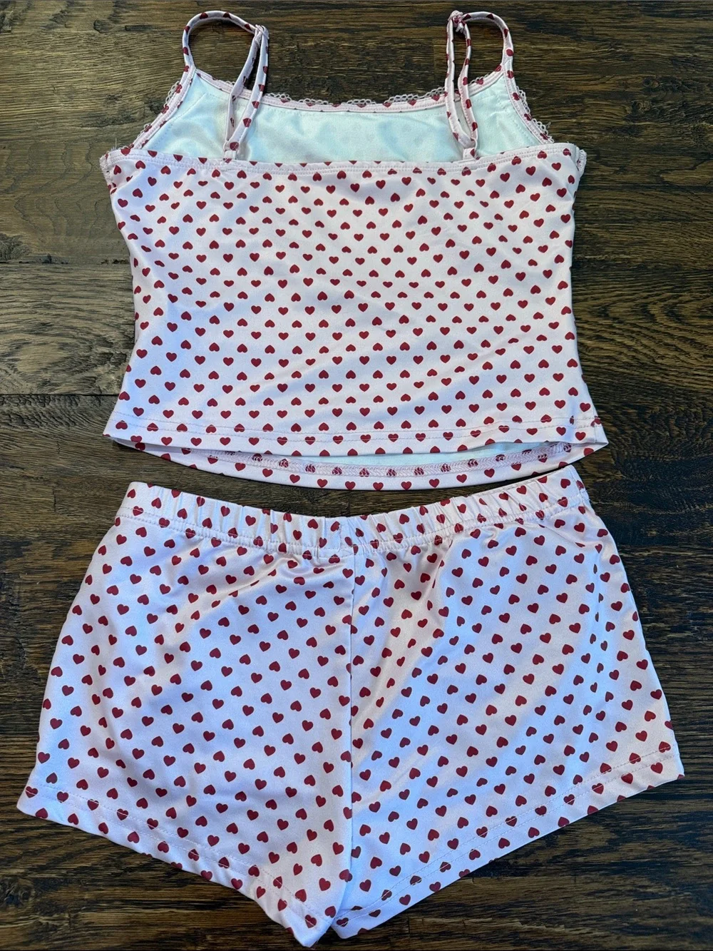 Pink Cami & Short Sleep Set with Red Heart Print